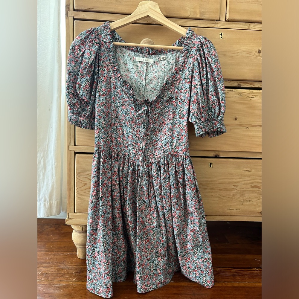 Doen Women's Trail Petit Jardin Floral Printed Ruffle Cotton Short Mini Dress